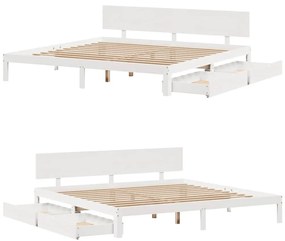 fehér tömör fenyőfa ágykeret fiókokkal 200 x 200 cm