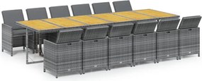 vidaXL 13 részes szürke polyrattan kerti étkezőgarnitúra párnákkal