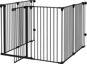 PawHut Összecsukható Kapu Közepes és Nagy Kutyák Számára, Kétzáras, 6 Paneles Acél és Műanyag Konstrukció, Belső Biztonsági Kapu, 123x102x100 cm, Feke