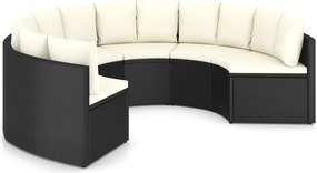 vidaXL 6 részes fekete polyrattan kerti kanapészett párnákkal