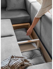 Szürke kordbársony kinyitható sarokkanapé (bal oldali) Lazy Lukka – Miuform