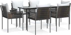 vidaXL 7 részes polyrattan és acél kerti étkezőgarnitúra párnával