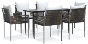vidaXL 7 részes polyrattan és acél kerti étkezőgarnitúra párnával