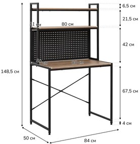 Intenso Home íróasztal / számítógépasztal polcokkal mágnestáblával 84x50cm | Masszív fém váz, fekete - Modern tölgy szín