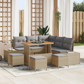 8 Darabos Kert Sofa Szett Párnákkal Bézs Poli Rattan Akác, 2 Személyes Kert Sofa Párnákkal Bézs Poli Rattan, 3 Darabos Kert Étkező Szett Párnákkal Bézs Poli Rattan Akác