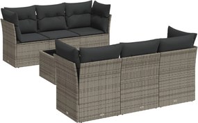 vidaXL 7 részes szürke polyrattan kerti ülőgarnitúra párnákkal