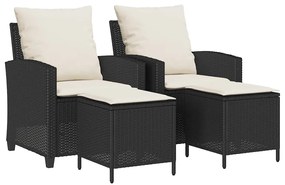 4 részes fekete polyrattan kerti ülőgarnitúra párnákkal