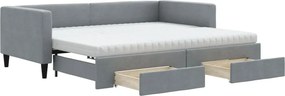 vidaXL világosszürke kihúzható szövet heverő fiókokkal 90 x 200 cm