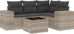 vidaXL 5 részes világosszürke polyrattan kerti ülőgarnitúra párnákkal