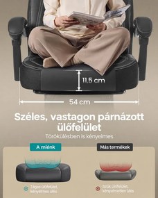SONGMICS gamer szék lábtartóval, ergonomikus irodai szék fej- és deréktámasszal, 135°-ig dönthető, 150 kg, fekete