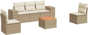 vidaXL 6 részes bézs polyrattan kerti ülőgarnitúra párnával