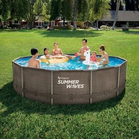 Polygroup Summer Waves®, 3,66x0,91 m Rattan hatású fémvázas medence szett, létra, fedő (SW RATMF366x91FPD)