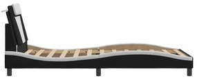 fekete és fehér műbőr ágykeret LED-világítással 100 x 200 cm