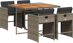vidaXL 5 részes szürke polyrattan kerti étkezőgarnitúra párnával