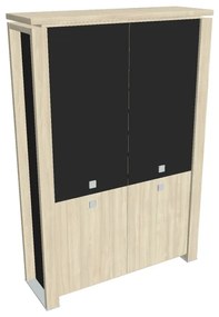 Verno+ S magas szekrény 140 x 46 x 210 cm, kombinált ajtó, akác / fekete