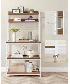 Konyhai polc, rendszerező polc konnektorokkal, 40x80x170 cm, barna- fehér