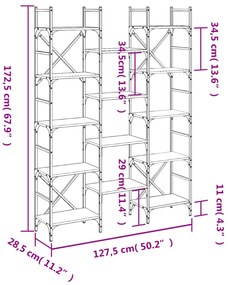 füstös tölgy színű szerelt fa könyvespolc 127,5x28,5x172,5 cm