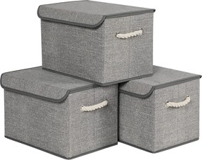 Tárolódobozok fedéllel 3 db-os szett, 38 x 25 x 25 cm, szürke