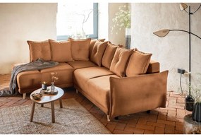 Téglavörös kordbársony kinyitható sarokkanapé (bal oldali) Lazy Lukka – Miuform