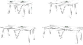 Mazzoni AVERY Artisan Tölgy/alja bézs (pezsgő) - BŐVÍTHETŐ LOFT/IPARI STÍLUSÚ ASZTAL NAPPALIBA/ÉTKEZŐBE - 2 MÉRET!