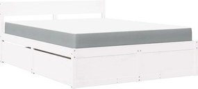 vidaXL fehér tömör fenyőfa ágy fiókokkal és matraccal 160 x 200 cm