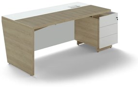 Trevix asztal 200,5 x 90 cm + jobb konténer, homoki tölgy / fehér