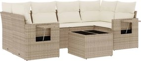 vidaXL 7 részes bézs polyrattan kerti ülőgarnitúra párnákkal