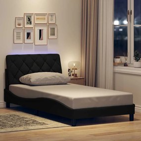 fekete szövet ágykeret LED-ekkel matrac nélkül 100x200 cm