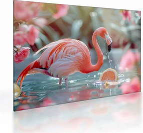 Üveg kép - Flamingó a tóban (70x50 cm)