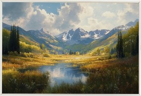 Poszter Keret Alumínium Hegyek Tó Völgy Panoráma Hó Csúcsok 60x40