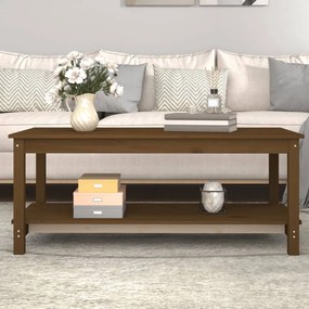 Mézbarna tömör fenyőfa dohányzóasztal 110 x 55 x 45 cm