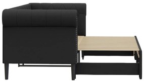 fekete kihúzható műbőr heverő 90 x 200 cm
