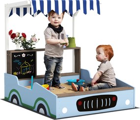 AIYAPLAY Homokozó Fedelettel 90 x 120 cm Tömör Fából Készült Gyerek Homokozó Padokkal, Krétatáblával, Virágládákkal, Konyhával, Homokozó Kültéri Erkél