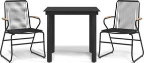 vidaXL 3 részes fekete PVC rattan kerti étkezőgarnitúra