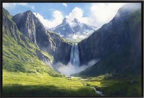 Poszter Keret Alumínium Tájkép Hegyek Csúcsok Panoráma Vízesés Folyó 60x40