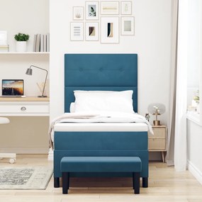 Boxspring Ágy Mattal és Pad Dark Blue 100x200 cm Velvet