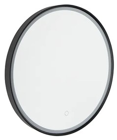 Fürdőszobai tükör fekete 50 cm LED-del, 3 fokozatban dimmelhető, érintésérzékelős, kerek - Miral