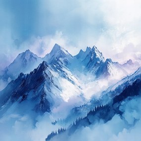 Vászonkép Canvas Tájkép Kilátás Tájkép Hegyek Tél Hó Alpok 80x80