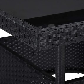 5 részes fekete polyrattan és edzett üveg kerti étkezőszett