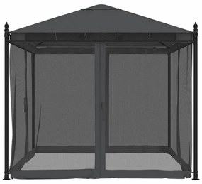 antracitszürke acél pavilon hálós oldalakkal 2,93 x 2,93 m