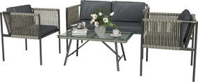 Outsunny Rattan Kerti Bútor Szett 2 Személyes Kanapé, Fotel, Üvegasztal, Párnák - Időjárásálló Erkélybútor 4 Főre | Aosom