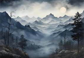 Fotótapéta Hegyek éjszaka tájkép szürke és lila árnyalatokban 208x146 +ragasztó