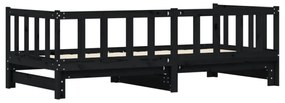 fekete tömör fenyőfa kihúzható kanapéágy 90 x 200 cm