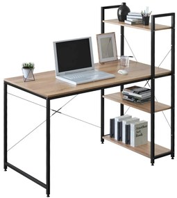Intenso Home íróasztal / számítógépasztal polcokkal 100x52cm | Masszív fém váz, fekete - Sonoma tölgy szín