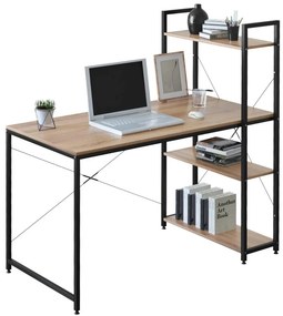 Polcos íróasztal / számítógépasztal 100×52 cm, masszív fém vázzal, fekete–sonoma tölgy – Intenso Home