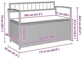 világosszürke polyrattan kerti tárolópad párnával