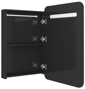 fényes fekete LED-es tükrös fürdőszobaszekrény 60 x 13 x 70 cm