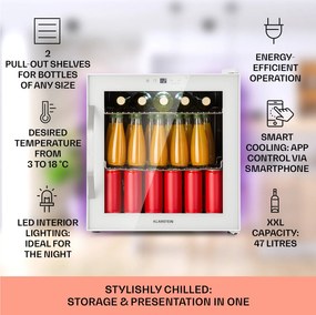 Klarstein Coachella 50, Smart, hűtő, 50 l, WiFi funkció, háttérvilágítás, rozsdamentes acél