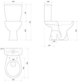 Aqualine Aqualine, MANUEL WC kombi csésze tartállyal, öblítőkészlettel, kevesebb hulladék, fehér, PS8814
