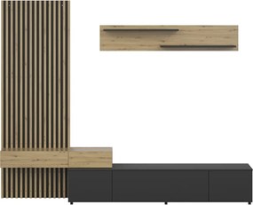 Nappali fal, fekete/artisan tölgy, REBEKA PLUS